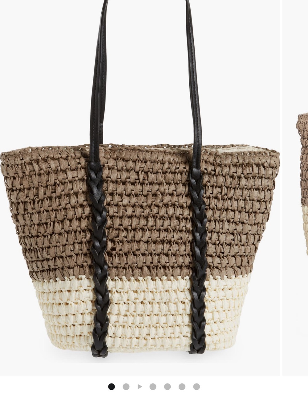 Braided Strap Two-Tone Woven Tote in Brown and Cream